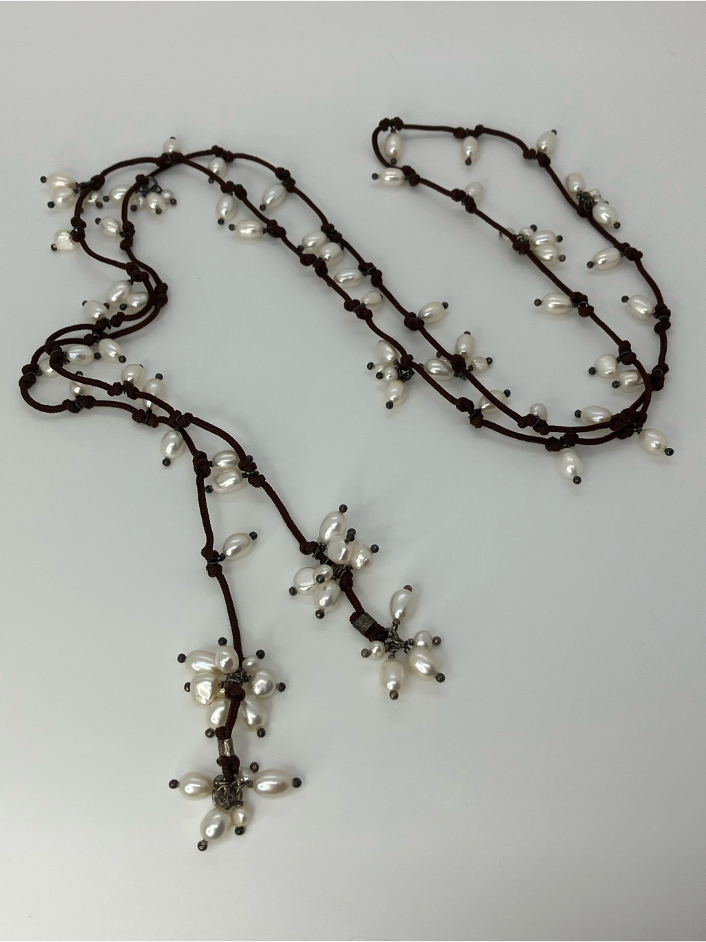 Silpada Freshwater Pearl Lariat Knotted Rope Necklace N2102
